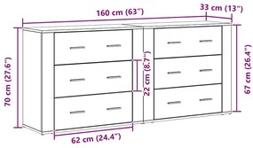 Buffets 2 pcs Carvalho Preto Madeira Engenheirada