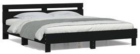 vidaXL Estrutura de cama com cabeceira e luzes LED 160x200 cm preto