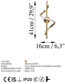 Candeeiro de Parede Likma - Dourado - 16cm x 41cm x 25cm
