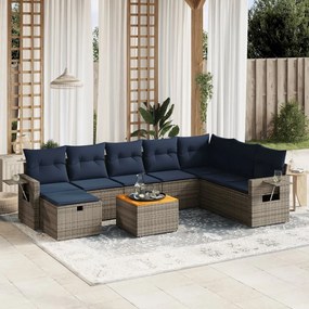 vidaXL 9 pcs conjunto sofás p/ jardim c/ almofadões vime PE cinzento