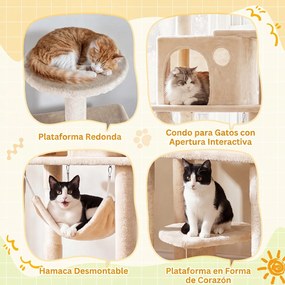 Árvore para Gatos Multinível, 73 x 50 x 168 cm, Postes de Arranhar em Sisal, Bege