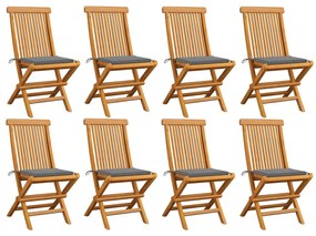 vidaXL Cadeiras de jardim c/ almofadões cinzentos 8 pcs teca maciça