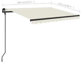 Toldo retrátil manual com LED 3x2,5 m cor creme