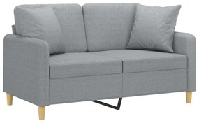 Sofá 2 lugares + almofadas decorativas 120cm tecido cinza-claro