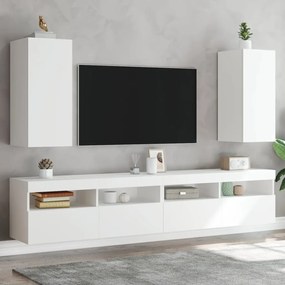 Móveis de parede p/ TV com luzes LED 2 pcs 30,5x35x70 cm branco