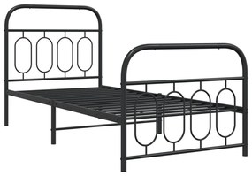 Estrutura de cama com cabeceira e pés 90x200 cm metal preto