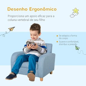 Sofá Infantil Mini Sofá para Crianças acima de 3 anos com Assento Acolchoado Apoio para os Braços e Estrutura de Madeira Carga Máx. 65kg 49x45x44cm Az