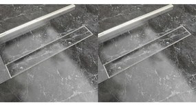 VidaXL Dreno de chuveiro linear 2 pcs 730x140 mm aço inoxidável