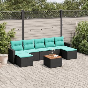 vidaXL 8 pcs conjunto de sofás p/ jardim c/ almofadões vime PE preto