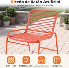 Conjunto jardim de rattan para exterior com encosto inclinado e assento curvo; mesa e cadeiras para terraço, piscina e varandas; cor laranja