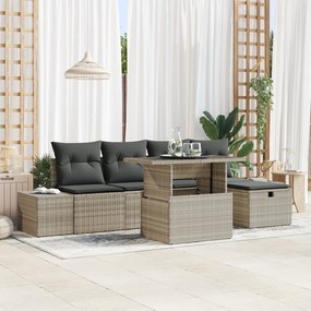 Conjunto de Sofá de Jardim de 6 Peças com Almofadas Cinza Claro Rattan