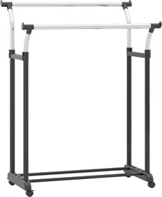 Guarda Roupa aberto, móvel com duas barras, altura ajustável 160-180 cm, com rodas, metal resistente, para closet, lavandaria ou sala, preto