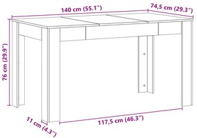 Mesa de jantar 140x74,5x76cm derivados de madeira madeira velha