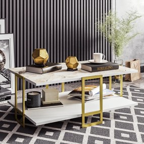 Mesa de Centro Polka – Dourado e Branco – 91,5 x 36,6 x 61,5 cm