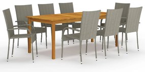 9 pcs conjunto de jantar para jardim cinzento