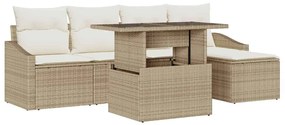 Conjunto de Sofás de Jardim com 6 Peças e Almofadas Bege em Rattan Sin