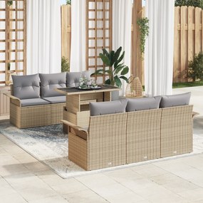Conjunto de Sofá de Jardim de 7 Peças com Almofadas Bege Rattan Poliés
