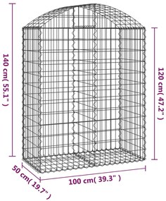 Cesto gabião arqueado 100x50x120/140 cm ferro galvanizado