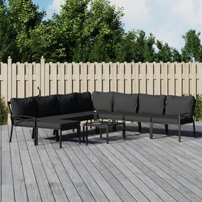 vidaXL 9 pcs conjunto lounge de jardim aço c/ almofadões cinzentos