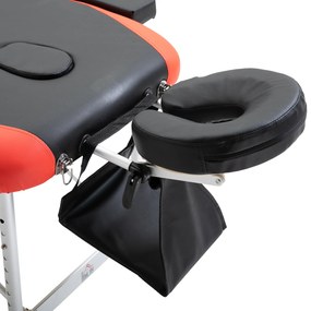 Cama de massagem dobrável e portátil 215x60x61-84cm ajustável em altura com apoio de cabeça e braço para fisioterapia Preto e vermelho
