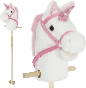 AIYAPLAY Cavalo de Pau Unicórnio para Crianças 24+ Meses com Sons Realistas e Rodas, 95x25x27 cm, Branco | Aosom Portugal