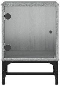 Mesa de cabeceira c/ porta de vidro 35x37x50 cm cinzento sonoma