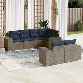 vidaXL 7 pcs conjunto sofás p/ jardim c/ almofadões vime PE cinzento