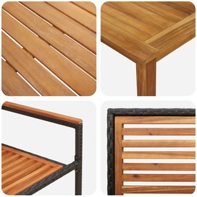 Conjunto de Jantar para Jardim vidaXL de 3 Peças Preto Rattan Acácia