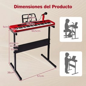 Teclado de piano de 61 teclas para crianças – Brinquedo musical, piano digital educativo com suporte ajustável, microfone e suporte para partituras ve