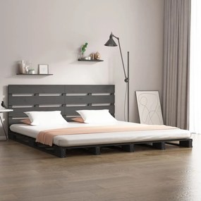 Estrutura de cama casal 135x190 cm pinho maciço cinzento