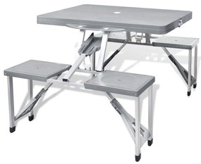 Conjunto mesa campismo c/ 4 bancos alumínio extra cinza-claro