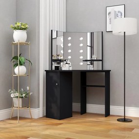 vidaXL Toucador de canto com LED 111x54x141,5 cm preto