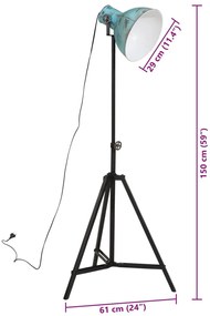 Candeeiro de pé 25 W 61x61x90/150 cm E27 azul desgastado
