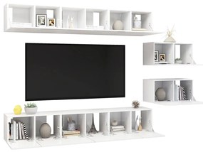 8 pcs conjunto de móveis de TV contraplacado branco brilhante