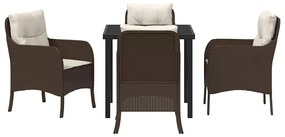 Conjunto de Jantar de Jardim de 5 Peças com Almofadas Castanho Vime Po