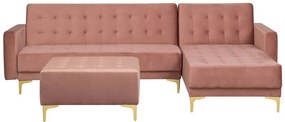 Sofá-cama de canto versão à esquerda de 4 lugares com repousa-pés em veludo rosa ABERDEEN Beliani