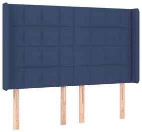 Cabeceira de cama c/ luzes LED tecido 147x16x118/128 cm azul