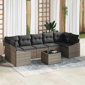 vidaXL Conjunto de Sofás de Jardim 8 Peças com Almofadas Cinza Rattan Poli