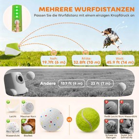 Lançador automático de bolas para animais de estimação com 3 bolas em ETPU, 3 configurações de distância (6 m/10 m/14 m), para uso no interior e no ex