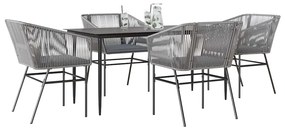 Conjunto jantar jardim 5 peças almofadas vidro vime cinzento PE