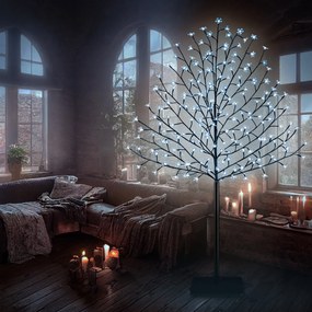 Árvore de cerejeira em flor com LEDs para interior e exterior de 220 cm Preto (base e estrutura) + Azul (luz)