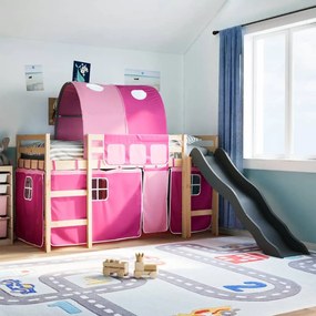 vidaXL Cama alta para criança com túnel 80x200 cm pinho maciço rosa
