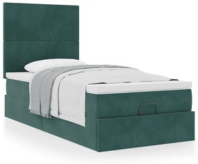 Estrutura de cama otomana colchões 90x200cm veludo verde escuro