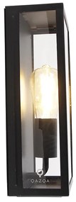 Aplique de parede industrial exterior preto IP44 com vidro - Rotterdam