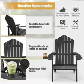 Cadeira de jardim Adirondack com suporte para copos em madeira de grão resistente às intempéries, jardim e terraço Preto