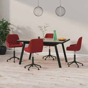vidaXL Cadeiras de jantar giratórias 4 pcs veludo vermelho tinto