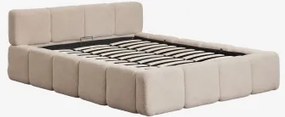 Cama Com Baú Articulado Estofada Jolcem Tecido Pele De Borrego Castanho Trigo & 200 X 200 Cm - Sklum