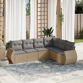 6 pcs conjunto de sofás p/ jardim com almofadões vime PE bege