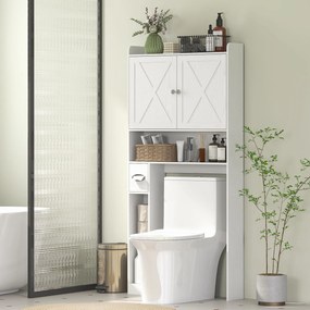 Móvel de casa de banho para colocar sobre a sanita 81,5 L x 19,6 P x 172 A cm, com armário com porta tipo celeiro, prateleira ajustável, compartimento