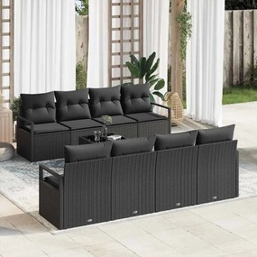 Conjunto de Sofá de Jardim vidaXL 9 Peças com Almofadas Preto Vime de Polietileno
